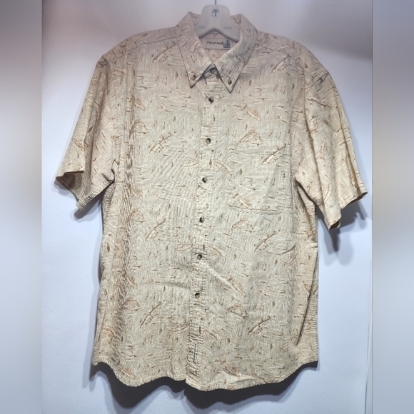 FieldMaster Vintage Cotton Short Sleeve Button-Down Beige Fishing Shirt Large - Picture 2 of 10